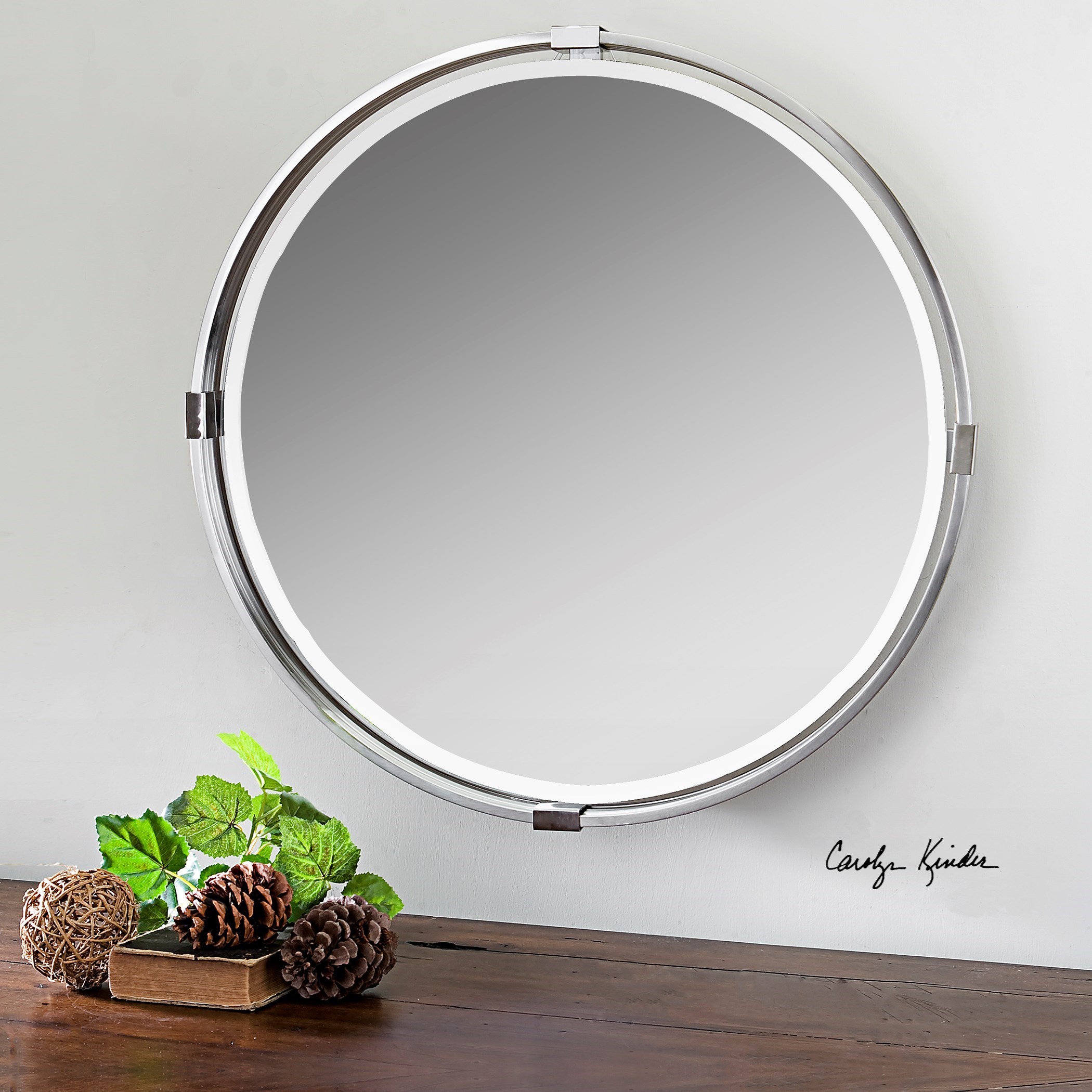 Uttermost Mirrors Round Tazlina Brushed Nickel Round Mirror Sheely